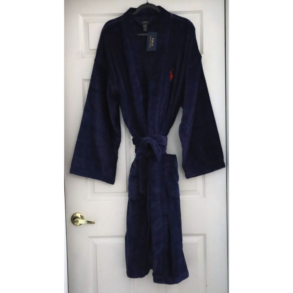 Polo Ralph Lauren Men's Sz L/XL Navy Blue Big Pony Cotton Terry Robe